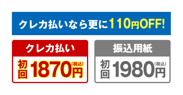 クレカ払いなら更に110円OFF！